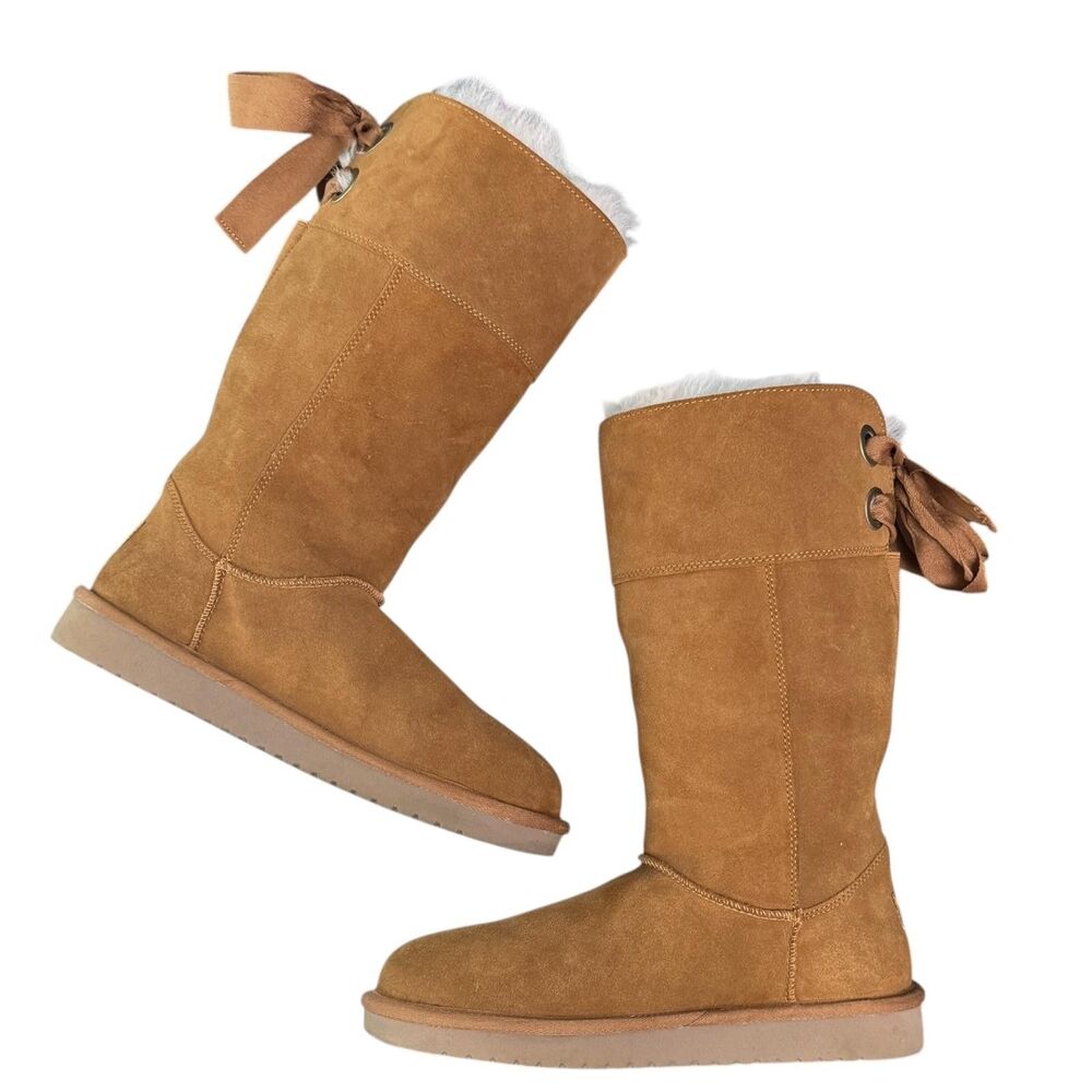 Koolaburra By‎ UGG Boots Andrah Tall Suede Chestnut Womens 8 Bow 1105791 - Picture 2 of 7